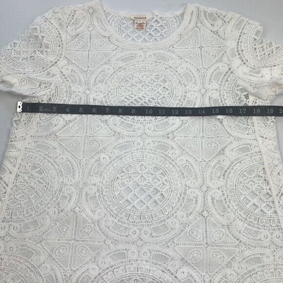 Sundance Shadow Dance Crochet‎ Top Ivory Lace Sheer Short Sleeve Tunic Sweater S - Picture 8 of 11